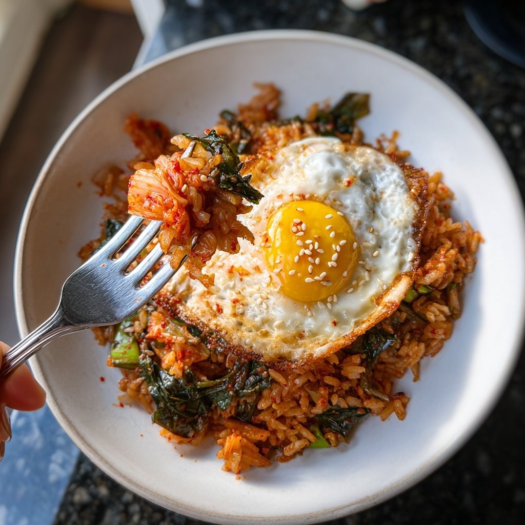 Kimchi Fried Rice with Crispy Egg