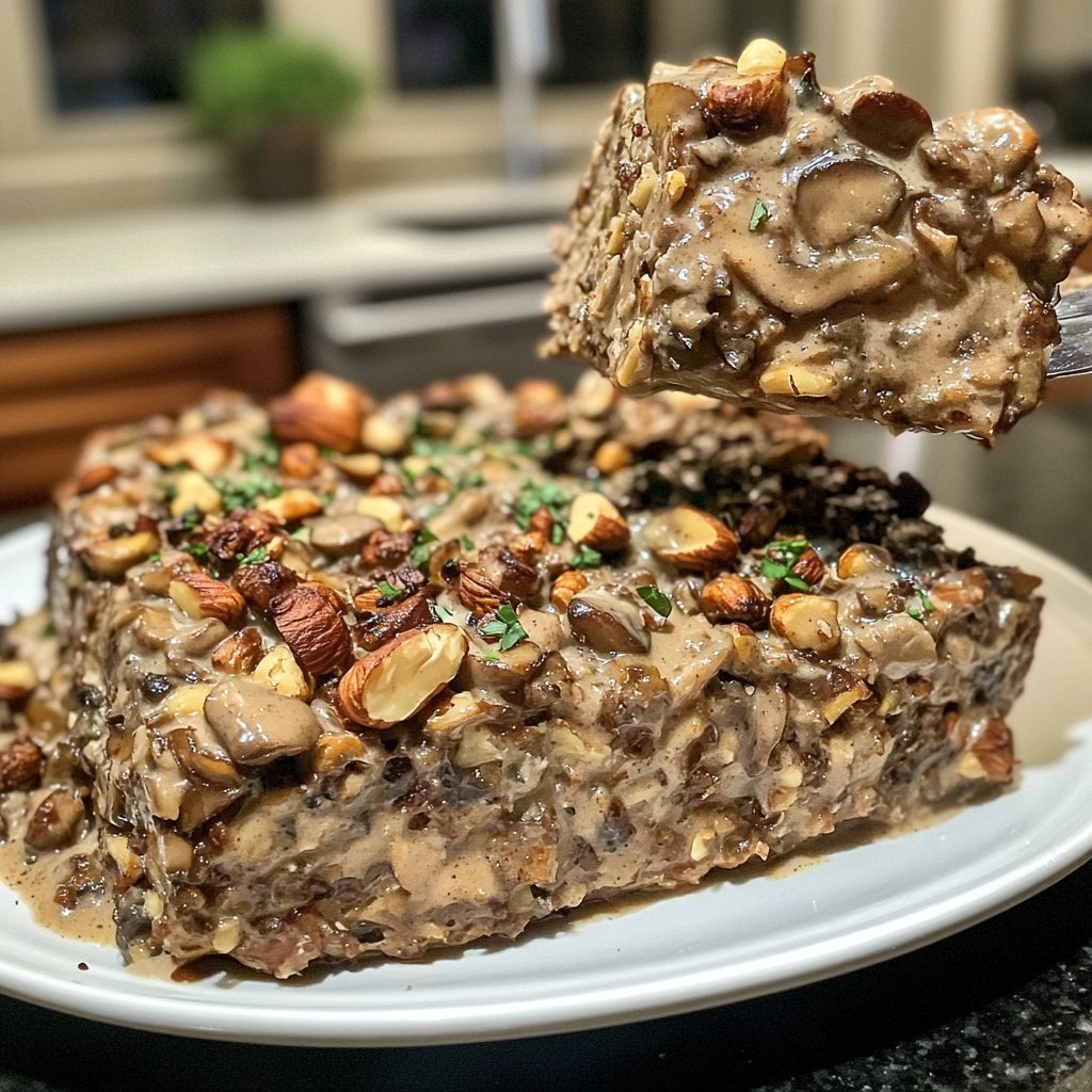 Vegetarian Nut Roast with Mushroom Cream Sauce