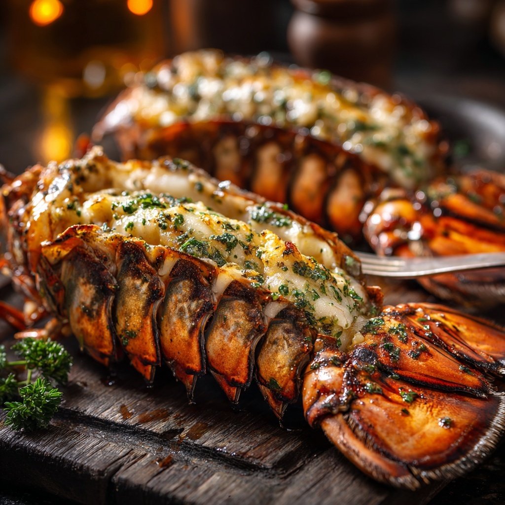 Grilled Lobster Tails Garlic Herb