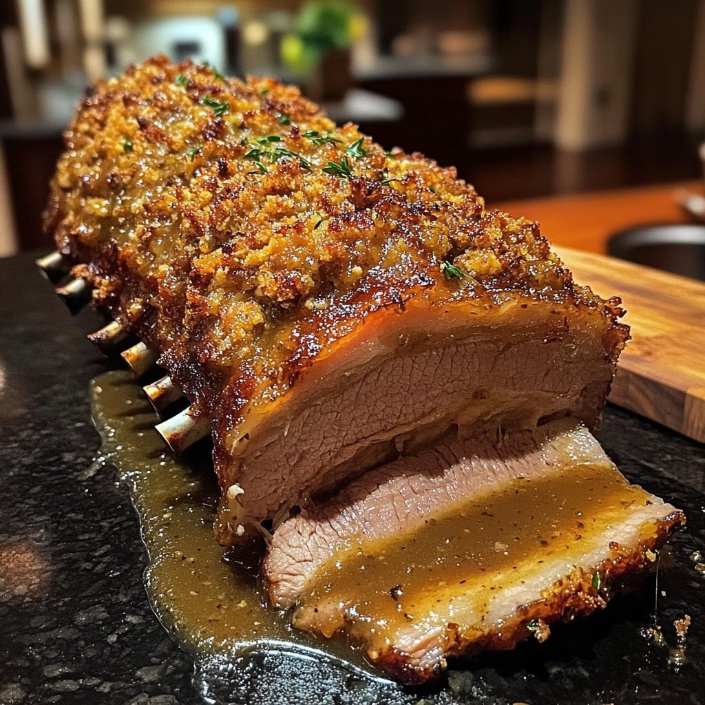 Stuffed Rack of Pork with Cider Gravy